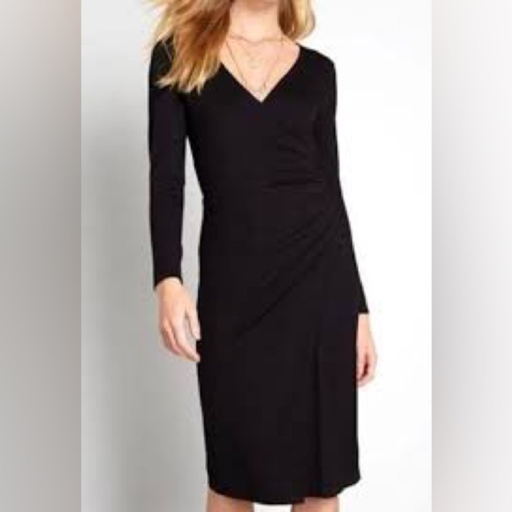 ModCloth Knit on the Town Faux-Wrap Dress Black Size M